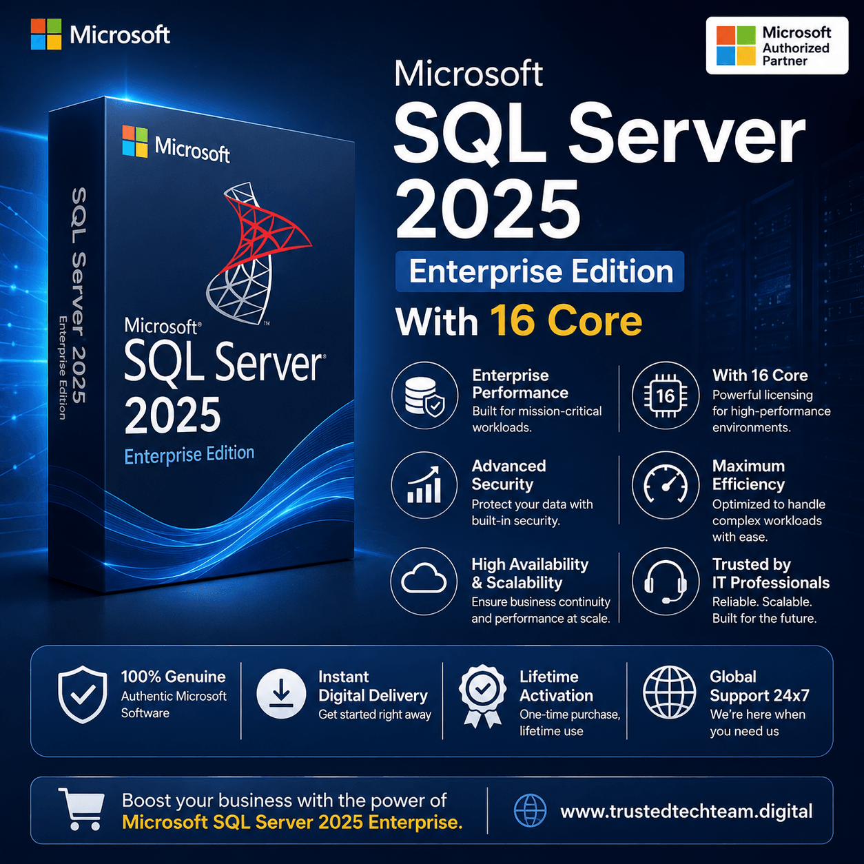 SQL Server 2025 Enterprise – 16 Core Perpetual License