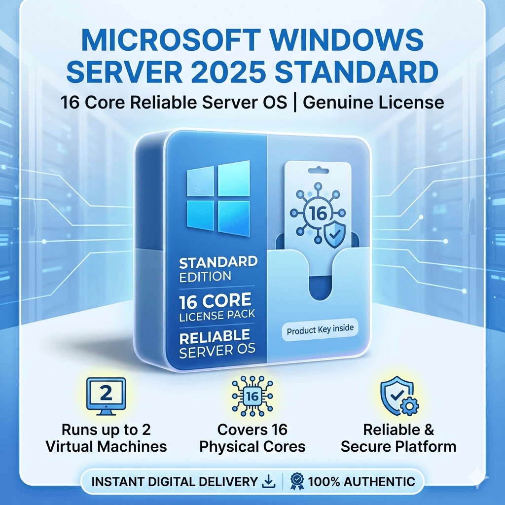 Microsoft Windows Server 2025 Standard – 16 Core License Key | Genuine Perpetual