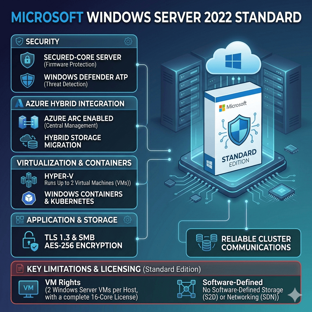Windows Server 2022 Standard – Genuine Perpetual License | Hybrid Cloud & Advanced Security